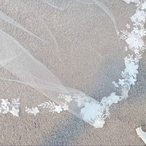 White Fingertip Length Wedding Veil